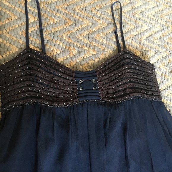 Anthropologie Leon Max | Limited Edition Navy Blue Silk Dress (2) - Picture 3 of 5